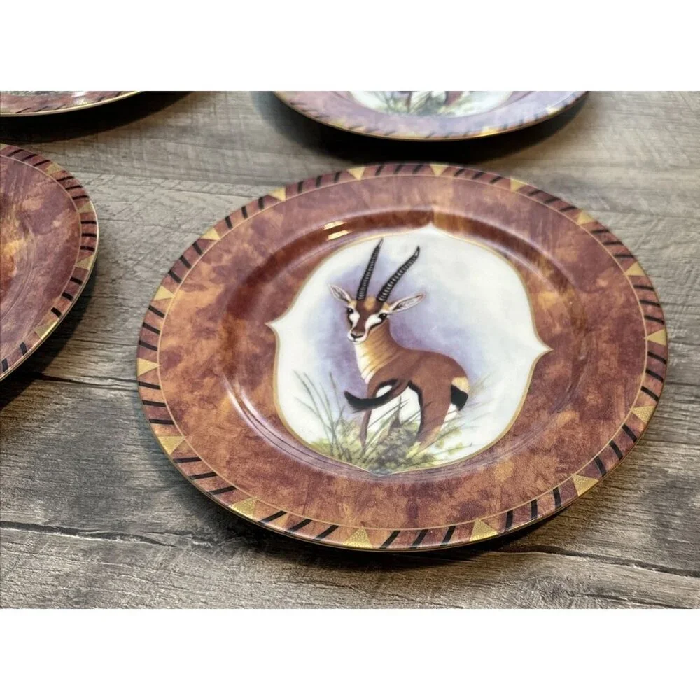 Lynn Chase African Portraits Plates Safari Mammals Set of 3 Gazelle Luncheon